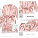Women's Summer Sexy Pajama Pants Set 4 Pieces Lace Satin With Silk Sleepwear Robe Fashion And Comfortable Nightwear - Image 3