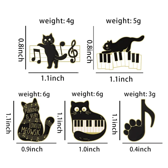 Instrument Piano Accordion Cat Enamel Pins Black Cat Music Note Lapel Badge Clothes Collar Brooch Backpack Jewelry Pin Wholesale - Image 3