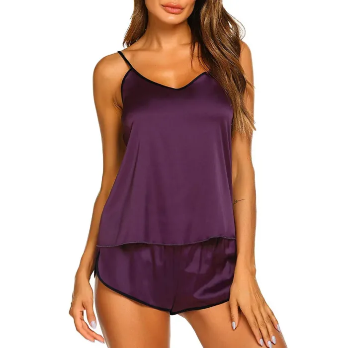 New European and American home pajamas two-piece set, sexy satin comfortable suspenders, pure desire sexy pajamas - Image 10