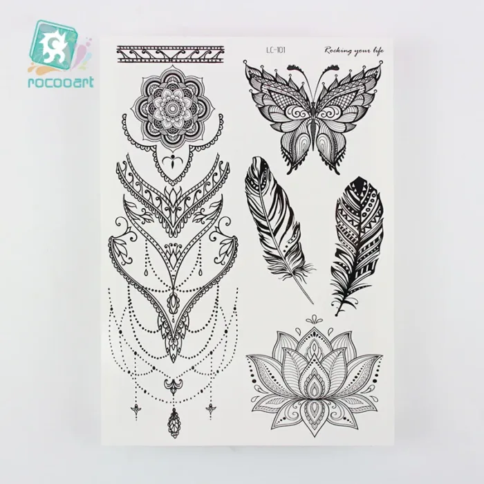 Size:210x150mm Waterproof Haina Tattoo Sticker Mandala Sexy Feather Temporary Tattoo Sticker - Image 5