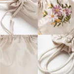 Small Women Bucket Bag Top Handle Ladies Handbag Phone Bag Summer Purse National Style Embroidered Flower Pattern Drawstring Bag - Image 5