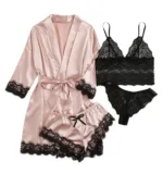 European and American women's pajamas underwear 4-piece set Lei suspender pajamas women's summer set nightgown nightgown - Image 9