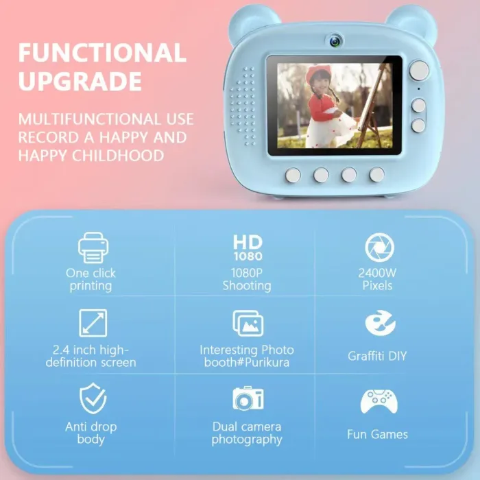 Children Digital Camera Instant Print for Kids Thermal Print Camera Instant Photo Printing Camera Video Toys+32G Memory Card - Image 3