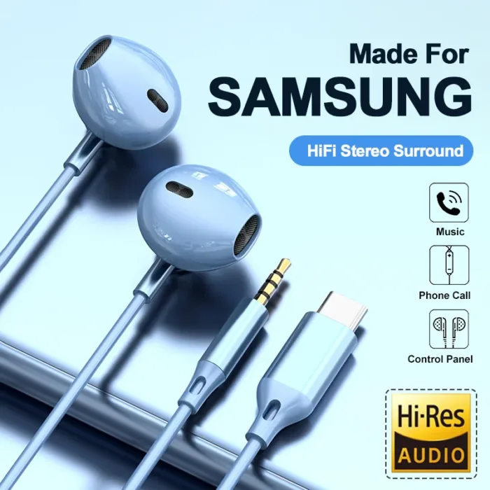 For Samsung Headphones HiFi Surround Sound In-ear USB Type C 3.5mm With wire control Wired Earplugs For Galaxy S24 S23 S22 Ultra - Image 1