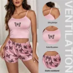 Two Piece Women's Suspender Printed Butterfly Round Neck Camouflage Top Paired with Shorts Women's Casual Pajama Set - Image 5