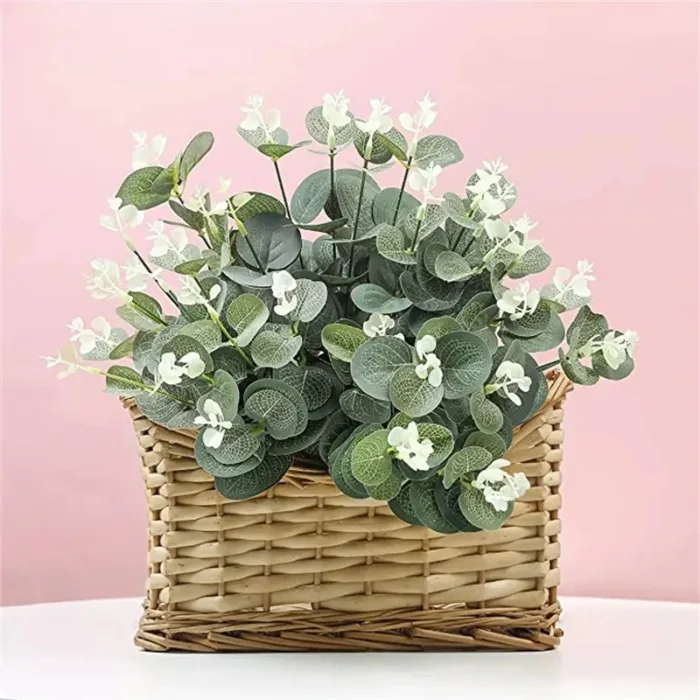 10pcs Eucalyptus Leaves Bunch Branch Artificial Plastic Plants Leaves Green Stems Wedding Faux Fake Flowers Cake DIY Decor - Image 2