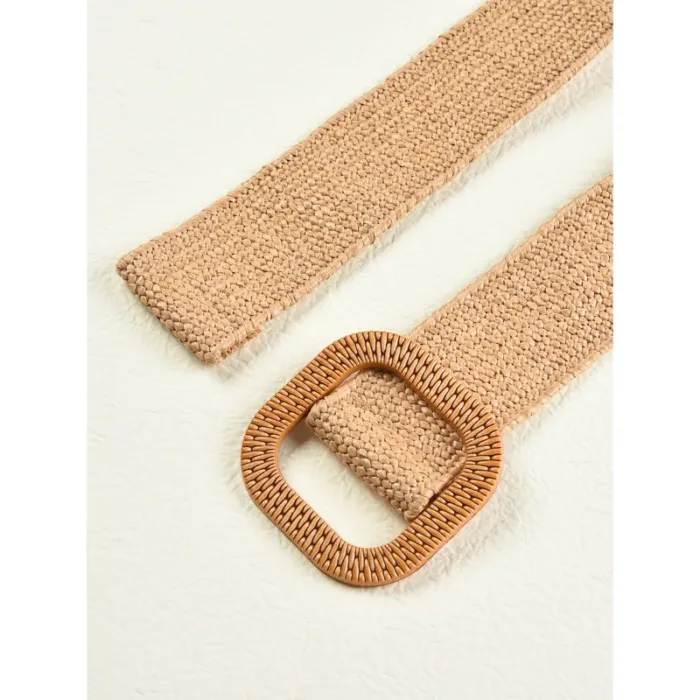 Vintage Bohemian Square Buckle Elastic Braided Belts Women Summer Wild Linen Weave Fake Straw Waist Belt Dress Shirt Decoration - Image 3