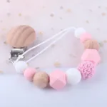 Silicone Dummy Clips Baby Pacifier Leashes & Cases  Infant Teething Toys Beech Cartoon Wooden Chewable Toy Newborn Shower Gifts - Image 4