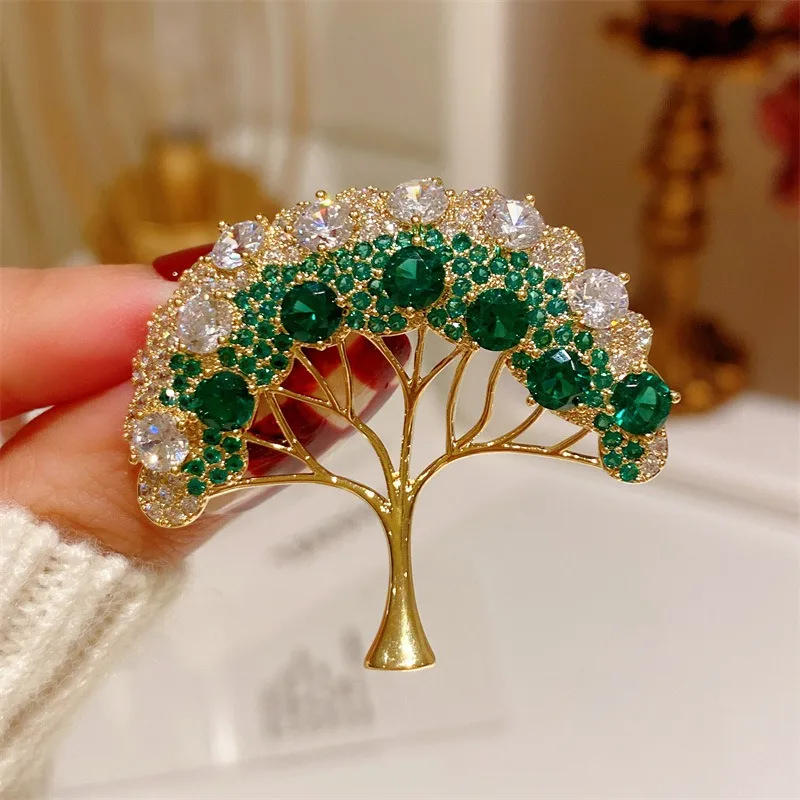 Sc084637178d24b37812774a689715169A-2.webp Elegant Tree of Life Brooch For Women Men Exquisite Green Crystal Zircon Tree Badges Brooches Shining Boutique Plant Decoration - Image 1