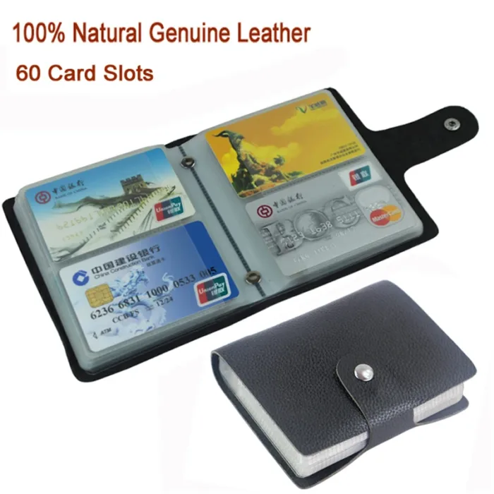 100% Genuine Leather Credit Card Holder Men Card Wallet ID Holder Women Business Card Case Large capacity with 60 Slots MC-902 - Image 1