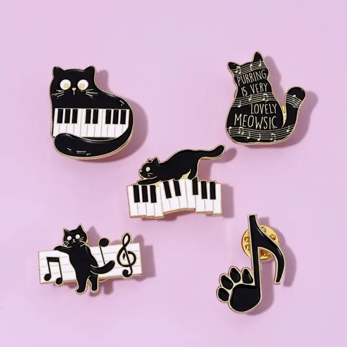 Instrument Piano Accordion Cat Enamel Pins Black Cat Music Note Lapel Badge Clothes Collar Brooch Backpack Jewelry Pin Wholesale - Image 6
