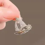 Exquisite Small Sailboat Brooch Pins for Women Men Unisex Rhineston Zircon Lapel Pins Successful Badge Party Suit Jewelry Gifts - Image 3