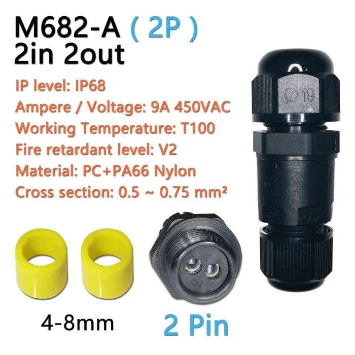 IP68 waterproof cable connector M682 2 in 2 out 2Pin 3Pin 4Pin 5Pin Electrical Terminal Adapter Wire Connector LED Light - Image 2