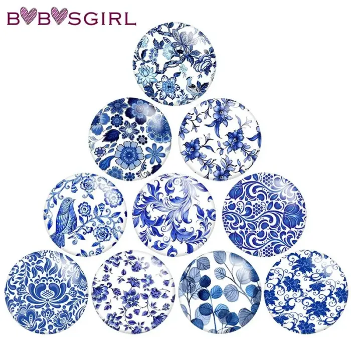 Blue And White Porcelain Flowers Round Photo Resin Glass Cabochon Demo Flat Back Making Findings S1491 - Image 6
