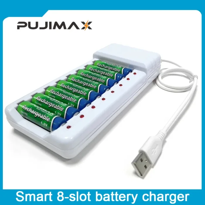PUJIMAX  Battery Charger USB Output 8 slots Charger For AA/AAA Ni-Cd Rechargeable Batteries For remote control microphone camera - Image 1