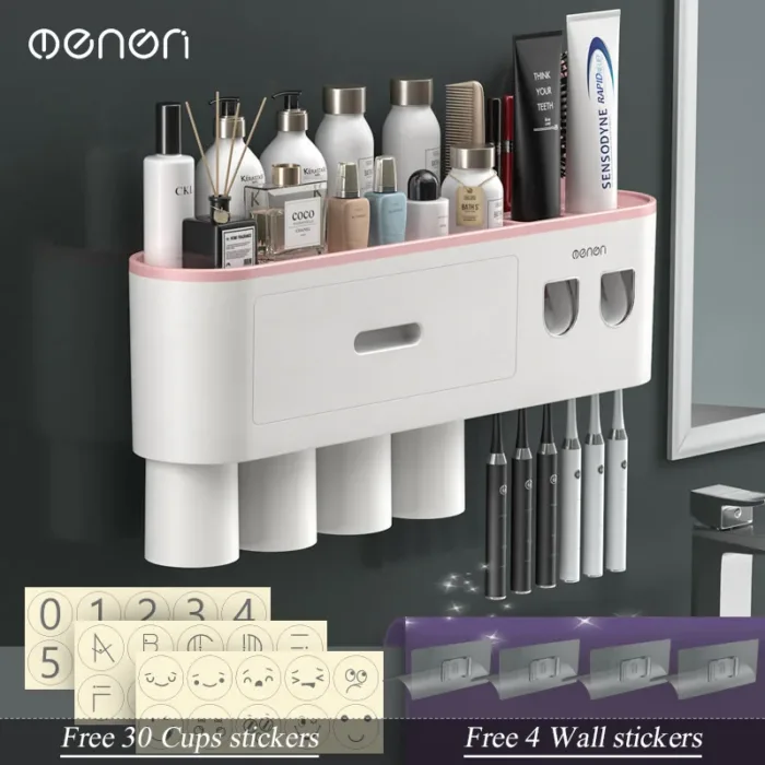 MENGNI-Magnetic Adsorption Inverted Toothbrush Holder Wall -Automatic Toothpaste Squeezer Storage Rack Bathroom Accessories - Image 16