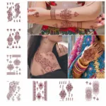 Red Lace Henna Tattoo Sexy Maroon Tattoo Stickers Waterproof India Mehndi Design Temporary Tattoos Finger Hand Tattoo for Women - Image 2