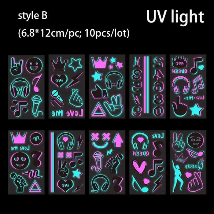Luminous Temporary Tattoos Stickers Fluorescent Neon In Dark Illuminate Tattoo Elephant/Love Heart Shoulder Tattoo Party Sticker - Image 34
