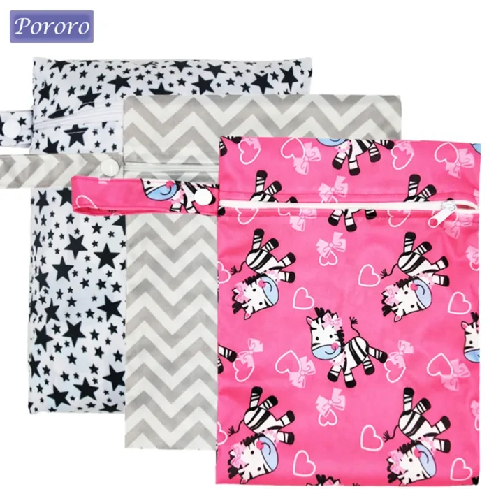 Waterproof Reusable Wet Bag Printed Pocket Nappy Organizers Travel Wet Dry Bags 25x20cm Small Diaper Bag Wet Clothing Mommy Bag - Image 1
