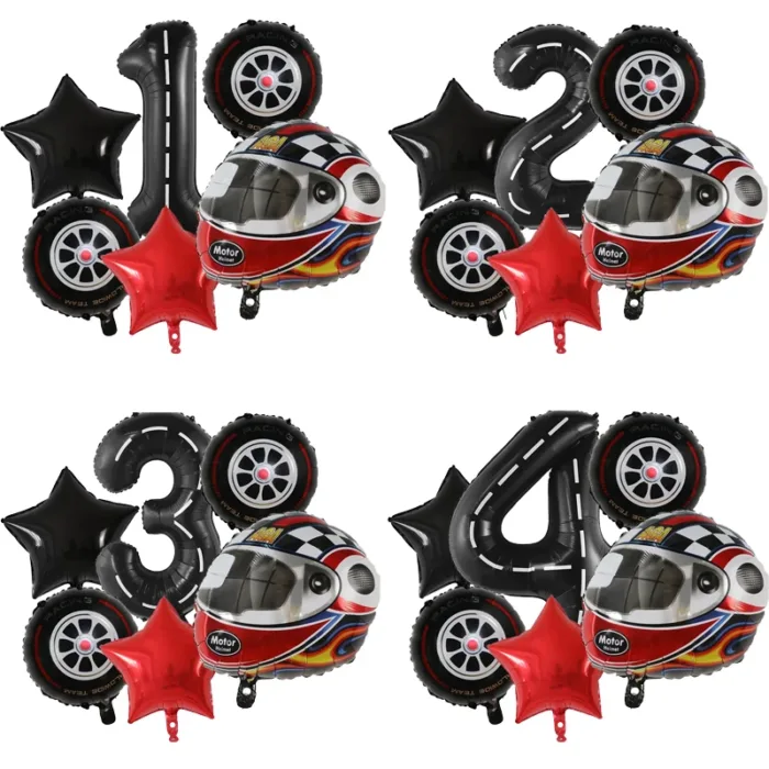 6PCS Motor Helmet Balloon Wheel Tire Racing Balloons Birthday Decor Boys Race car Dirt Bike Motorcross Hot Wheel Party Supplies - Image 1