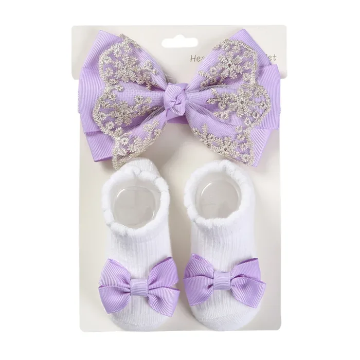 3Pcs/Set Leg Ruffled Cotton Socks Baby Girls  Kids Clothing with Lacework Toddlers Cotton Hair Ribbon Bows Sock Elastic Hairband - Image 13