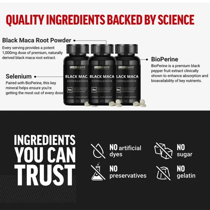 HABUMAMA Black Maca Booster for Men - Maca Supplements for Health, Energy & Endurance, Muscle Mass - Image 3