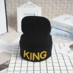 Hot KING QUEEN Letter Embroidery Knitted Cap Hip Hop Men Women Lovers Street Dance Bonnet Warm Hat Skullies Black White - Image 10