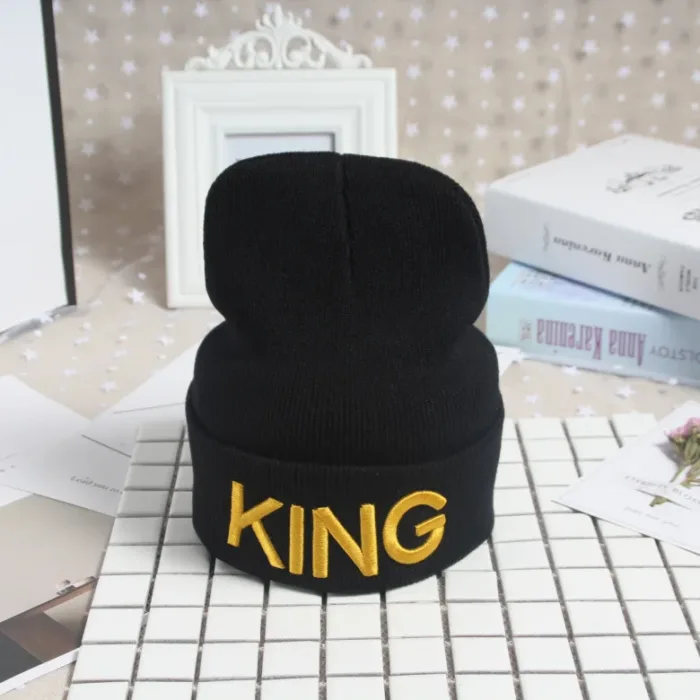 Hot KING QUEEN Letter Embroidery Knitted Cap Hip Hop Men Women Lovers Street Dance Bonnet Warm Hat Skullies Black White - Image 10