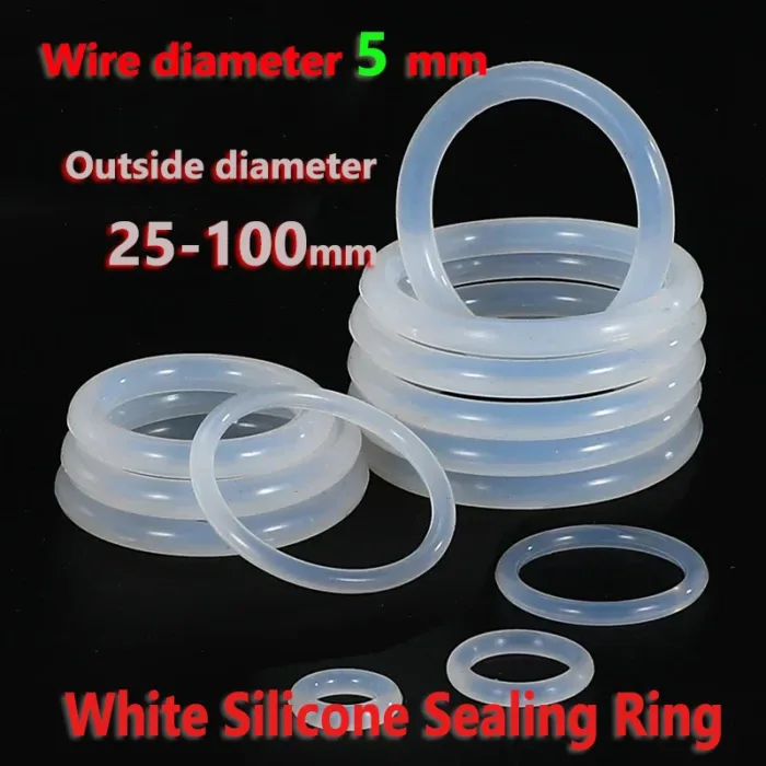 CS 5mm VMQ White Silicone Sealing Ring  OD25-100mm Food Grade Rubber Insulate Shape Seal O-ring Silicone Rings - Image 1