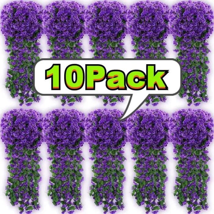 10-1Pack Artificial Violet Flower Vines Plastic Fake Flowers Wall Hanging Plants Wisteria Garland Wedding Home Garden Decoration - Image 1