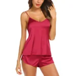 Two Piece Suit Women Pajamas Sexy Sling V Neck Sleepwear Satin Top And Shorts Splicing Lace Solid Nightclothes Female Pijama Set - Image 10