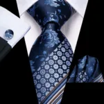 Hi-Tie Designer Black Blue Striped 63inch Silk Men Tie Extra Long Ties for Men Woven Classic 160cm Men Necktie Pocket Square Set - Image 30