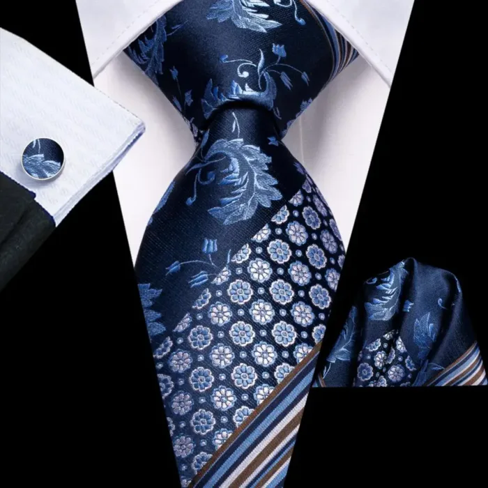 Hi-Tie Designer Black Blue Striped 63inch Silk Men Tie Extra Long Ties for Men Woven Classic 160cm Men Necktie Pocket Square Set - Image 30
