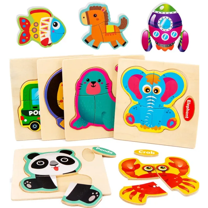 Montessori Wooden 3D Jigsaw Puzzle Cartoon Animals Children Learning Cognition Intelligence Puzzle Game Educational Toy for Kids - Image 2