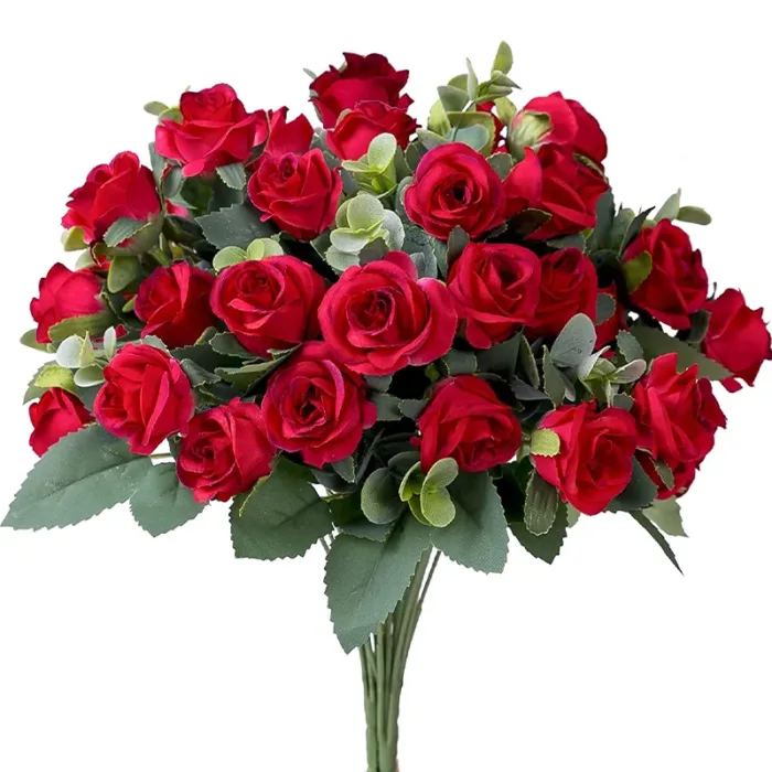 10 Heads Artificial Flower Silk Rose white Eucalyptus leaves Peony Bouquet Fake Flower for Wedding Table Party Vase Home Decor - Image 2