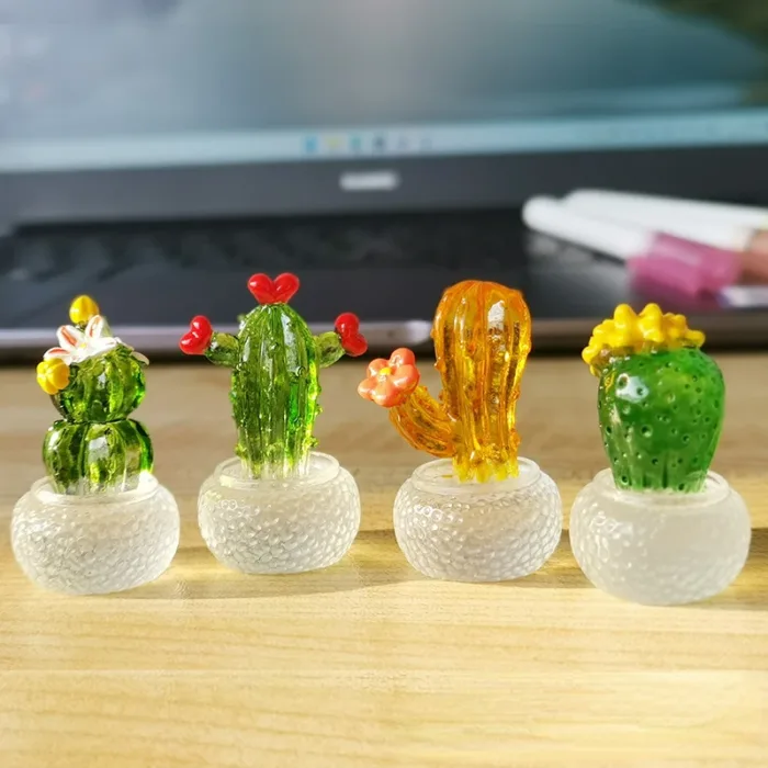 Creative Simulation Cactus Plant Decor Transparent Fleshy Car Computer Decoration Ornaments Decorative Crafts Home Accessories - Image 1