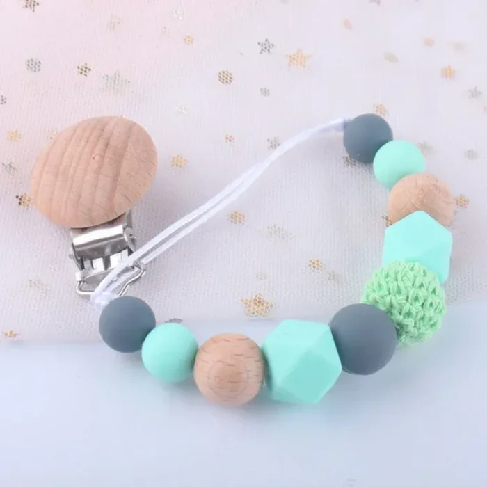 Silicone Dummy Clips Baby Pacifier Leashes & Cases  Infant Teething Toys Beech Cartoon Wooden Chewable Toy Newborn Shower Gifts - Image 5