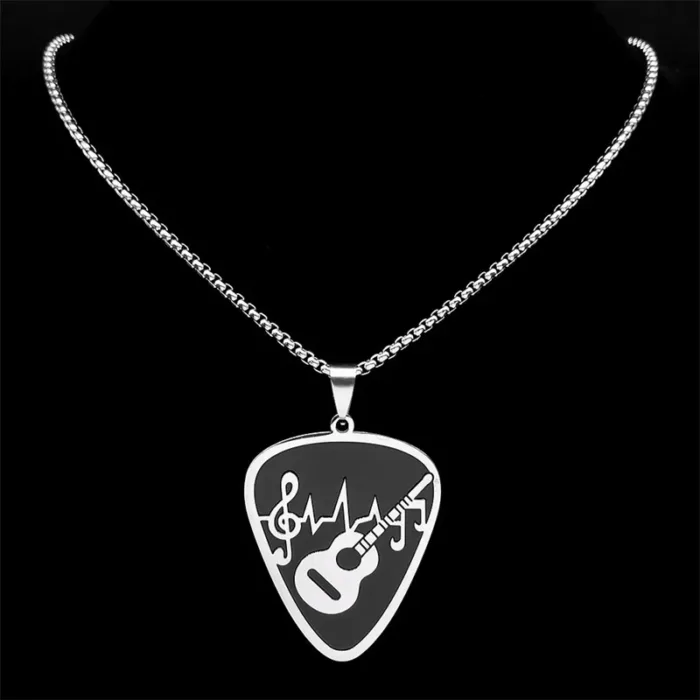 Rock Music Note Guitar Pick Necklace for Women Men Silver Color Stainless Steel Musical Symbol Chain Necklaces colares N7957S06 - Image 5