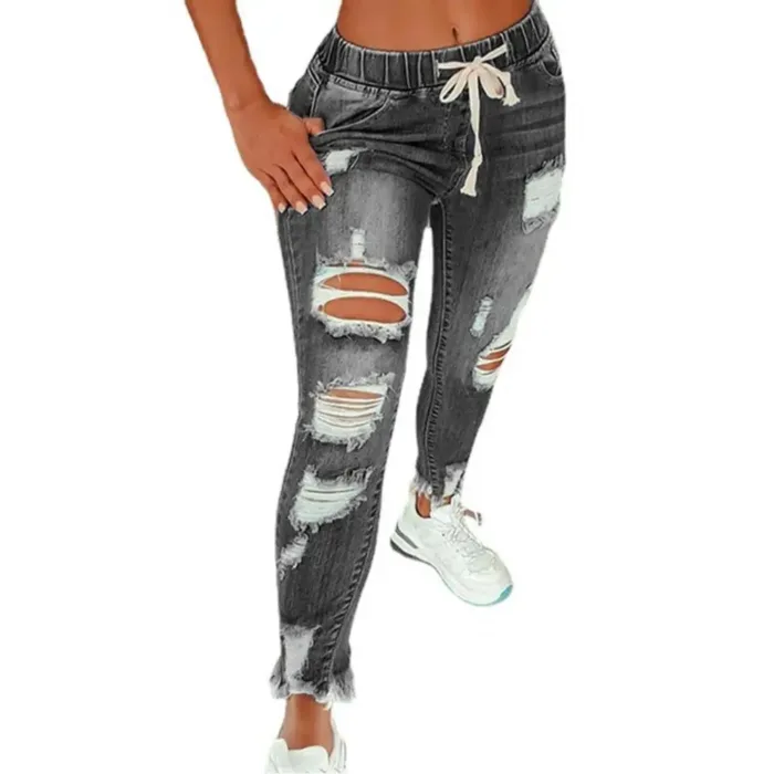 Womens Stretch Skinny Ripped Hole Washed Denim mom Jeans Female Slim Jeggings High Waist Pencil Pants Trousers - Image 4