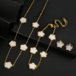 Stainless Steel Colorfast Simple Plant Five-leaf Flower Bracelet Necklace Earrings Three-piece Jewelry Ladies Four-leaf Clover - Image 43