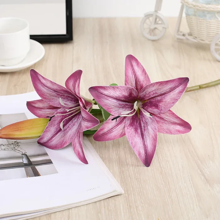 Real Looking 3D Printing Lily Branch Artificial Flowers White Fake Flowers Flores for Wedding Home Garden Decoration - Image 8