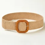 Vintage Bohemian Square Buckle Elastic Braided Belts Women Summer Wild Linen Weave Fake Straw Waist Belt Dress Shirt Decoration - Image 5