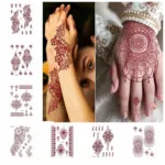 Red Lace Henna Tattoo Sexy Maroon Tattoo Stickers Waterproof India Mehndi Design Temporary Tattoos Finger Hand Tattoo for Women - Image 4