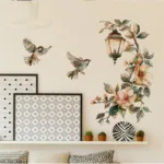 Colorful Flower Pendant Lamp Bird Wall Sticker for Bedroom Living Room Entrance Home Background Decor Self-adhesive Wall Art - Image 2