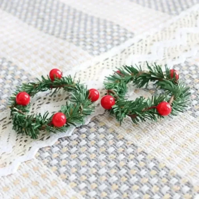 1pc Christmas Red Fruit PVC Pine Needle Napkin Ring Holders Xmas Table Decoration Home Wedding Banquet Hotel Table Sup - Image 5