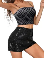 Womens Sparkly Sequin Shorts High Waist Sparkle Straight Leg Shorts Glitter Hot Booty Stretch Shorts Disco Rave Clubwear - Image 4