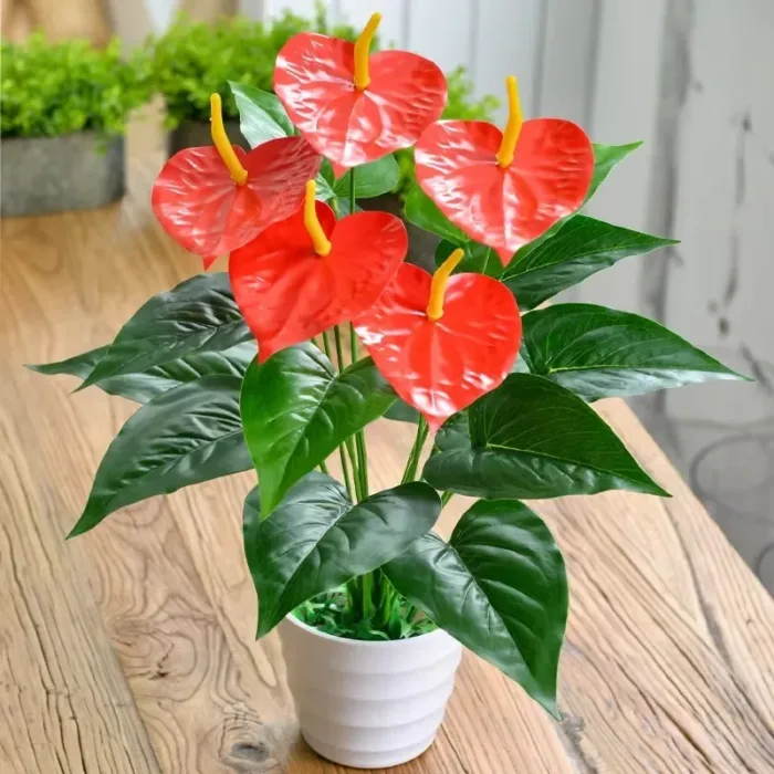 18 Heads Artificial Anthurium Red Green Plastic Plants Home Garden Living Room Bedroom Decoration Fake Plants Home Decor - Image 1