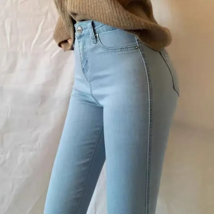 Jeans for Women Mom Jean Big Size 28-34 Blue Gray Black Woman High Elastic Stretch Jeans Female Washed Denim Skinny Pencil Pants - Image 4