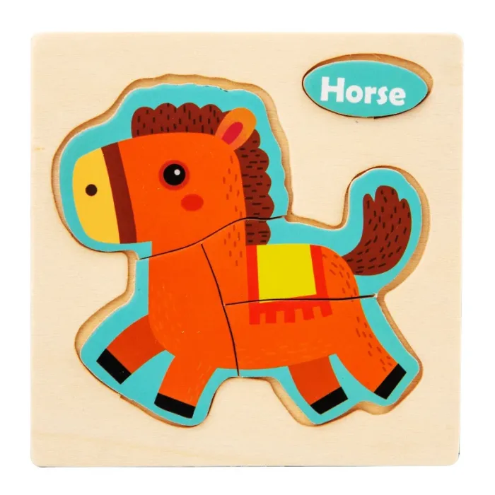 Montessori Wooden 3D Jigsaw Puzzle Cartoon Animals Children Learning Cognition Intelligence Puzzle Game Educational Toy for Kids - Image 24