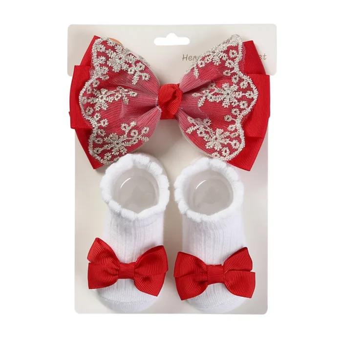3Pcs/Set Leg Ruffled Cotton Socks Baby Girls  Kids Clothing with Lacework Toddlers Cotton Hair Ribbon Bows Sock Elastic Hairband - Image 18
